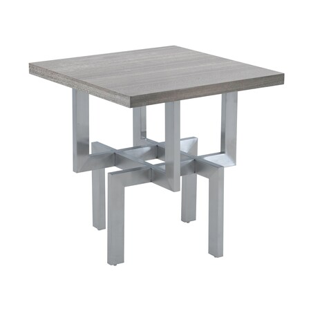 Armen Living Illusion Gray Wood End Table with Brushed Stainless Steel Base LCILLABSGR